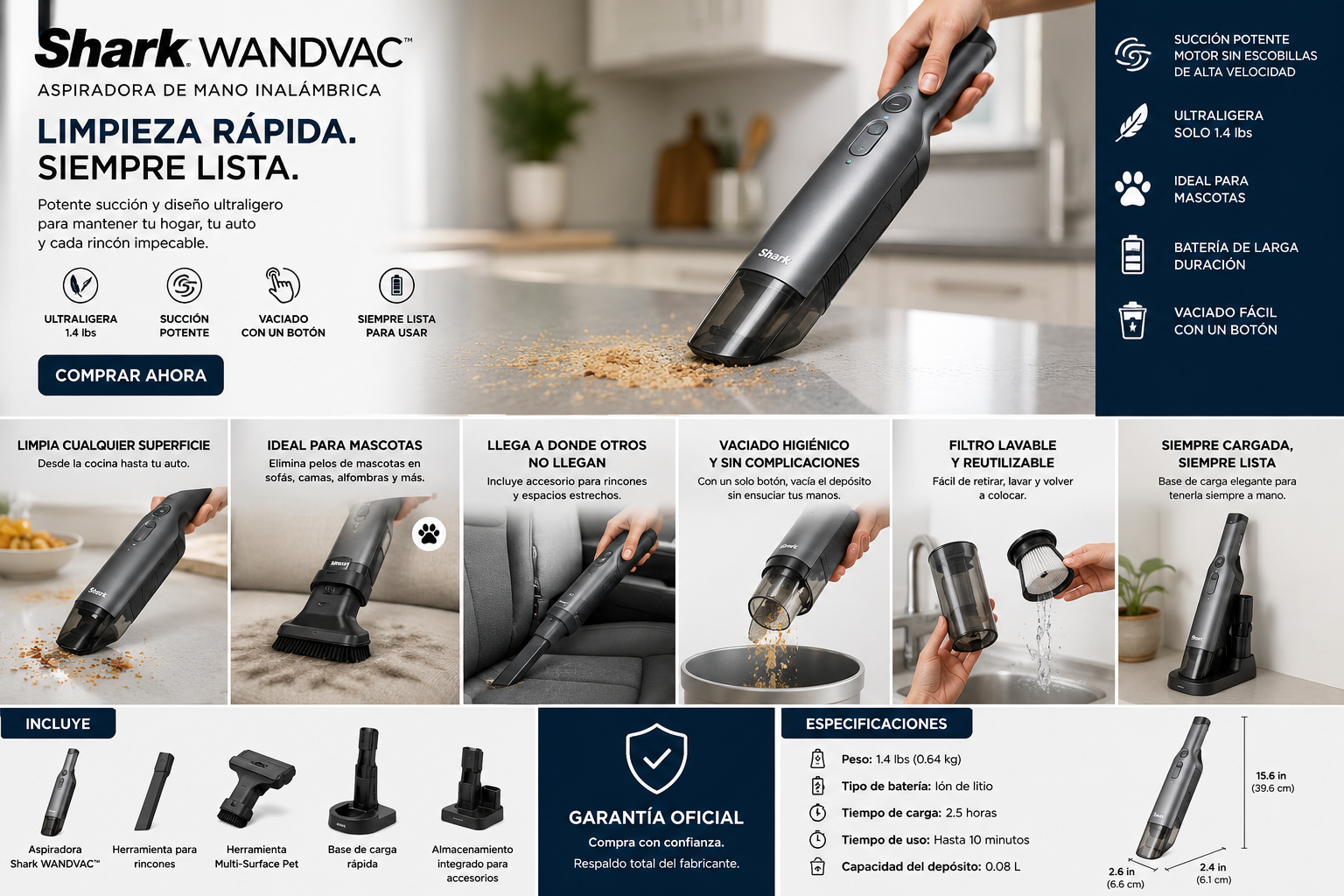 Shark WANDVAC™ | Aspiradora Inalámbrica Portátil